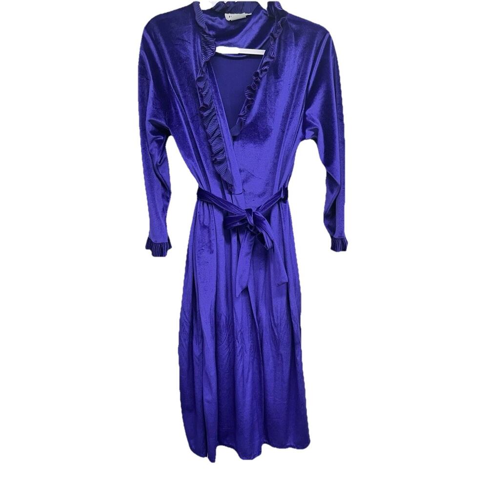 Vintage Robe Helen Of Troy Womens M Velvet Velour Royal Purple Belted Grannycore - Picture 1 of 10